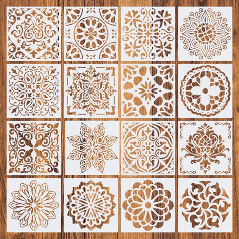 16pcs15*15 Painting Stencil DIY Drawing Mandala style Laser Cut Wall Stencil Painting for Wood Floor Tiles Fabric Template