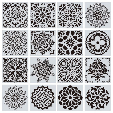16pcs15*15 Painting Stencil DIY Drawing Mandala style Laser Cut Wall Stencil Painting for Wood Floor Tiles Fabric Template